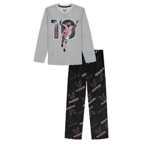 Messi Boys Long Sleeve Top and Pants Pajama Set 2-Piece Gray Black Soccer Kids